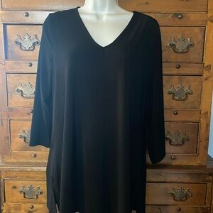 Black V-Neck Tunic Style Blouse Size Large by JM Collection NWTS